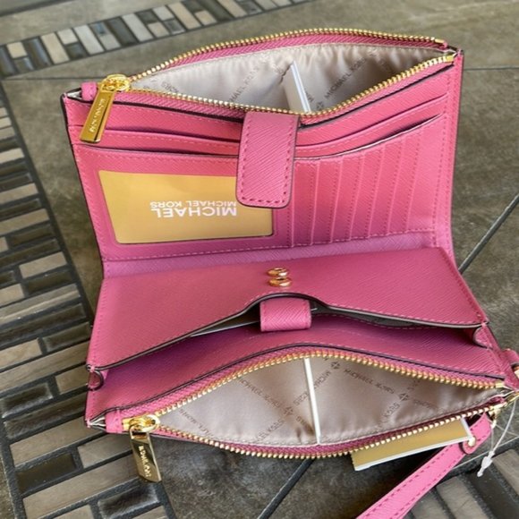 Michael Kors Jet Set Travel Large Double Zip Wristlet Wallet Rosewood Leather - Picture 6 of 16